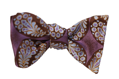 Lavender & Brown Leaf Bow Tie