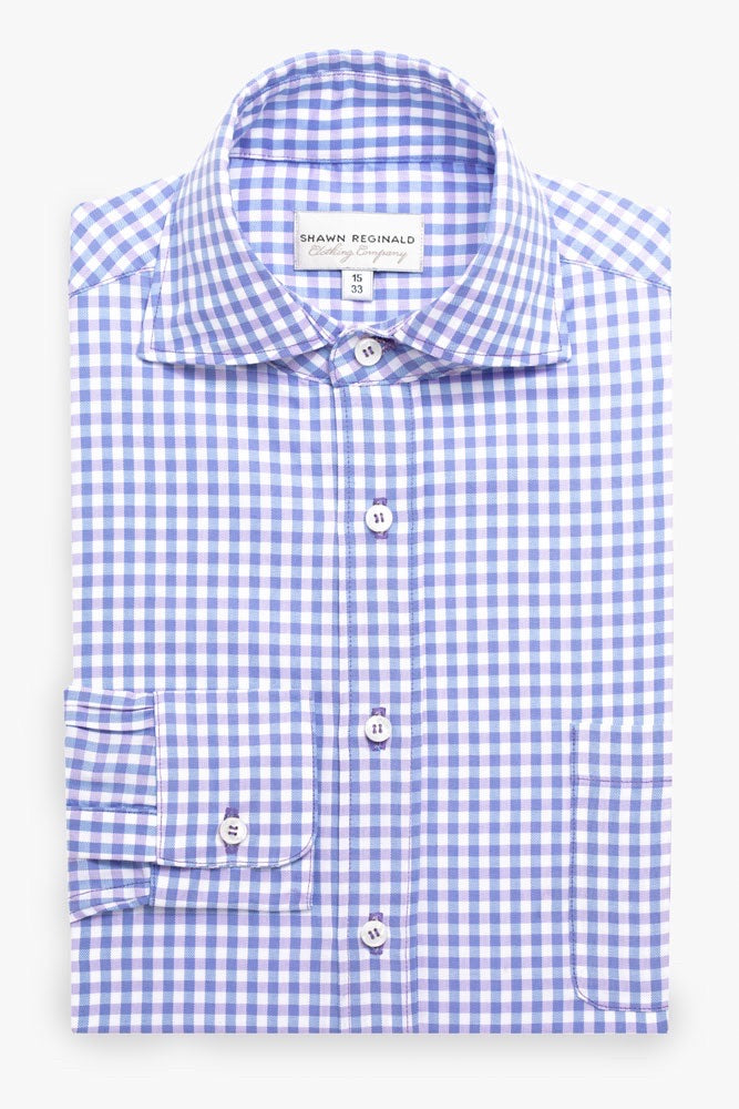 Napa Spread Collar Gingham Lavender/Blue - Shawn Reginald Clothing Company